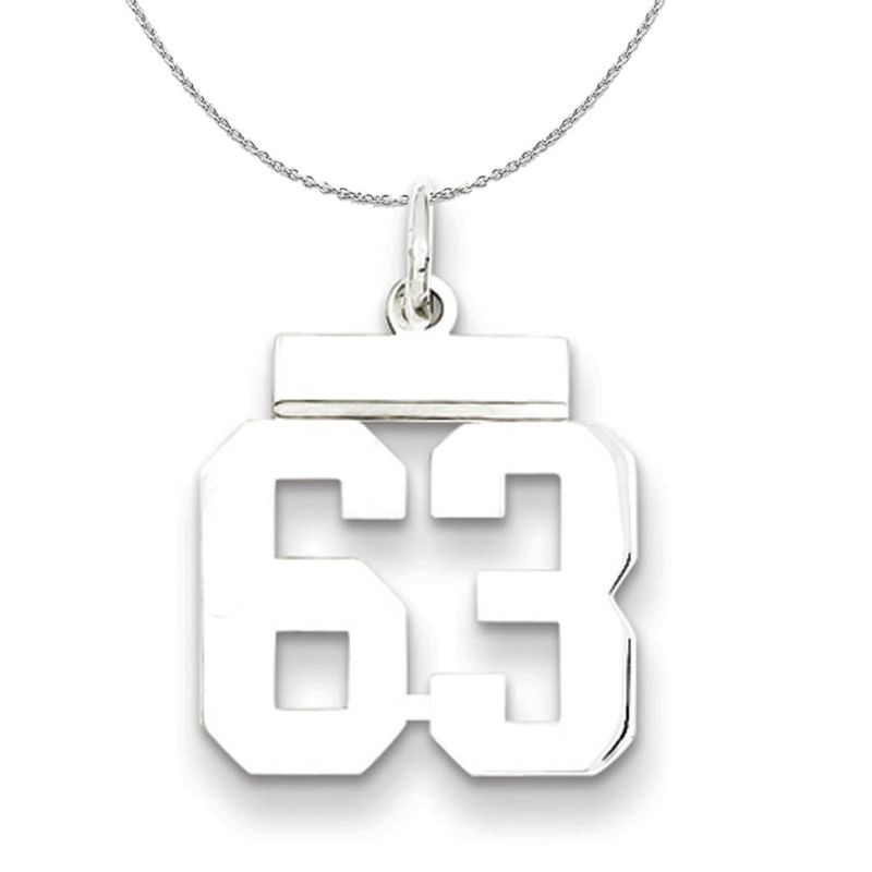 Silver, Athletic Collection, Small Polished Number 63 Necklace - 24 In